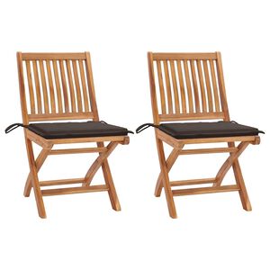vidaXL Set van 2 klapstoelen met taupekleurige kussens, gemaakt van massief teakhout.