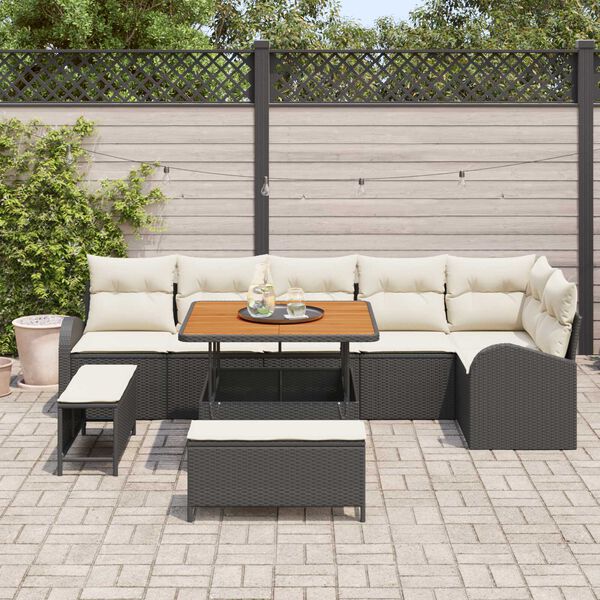 vidaXL Tuinbankenset met kussen 9 pcs Zwart poly rattan