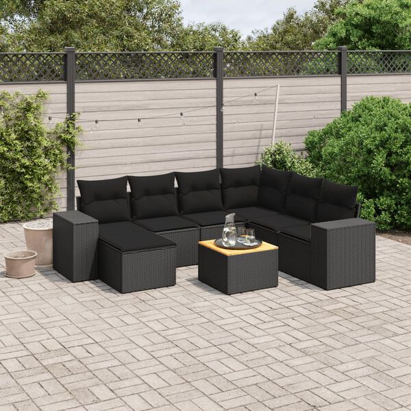 vidaXL 8-delige Loungeset met kussens poly rattan zwart