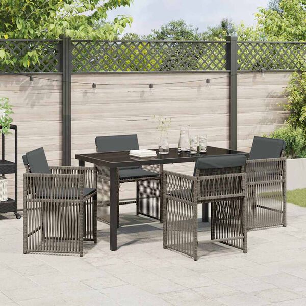 vidaXL Tuin eettafelset 5 pcs Grijs poly rattan
