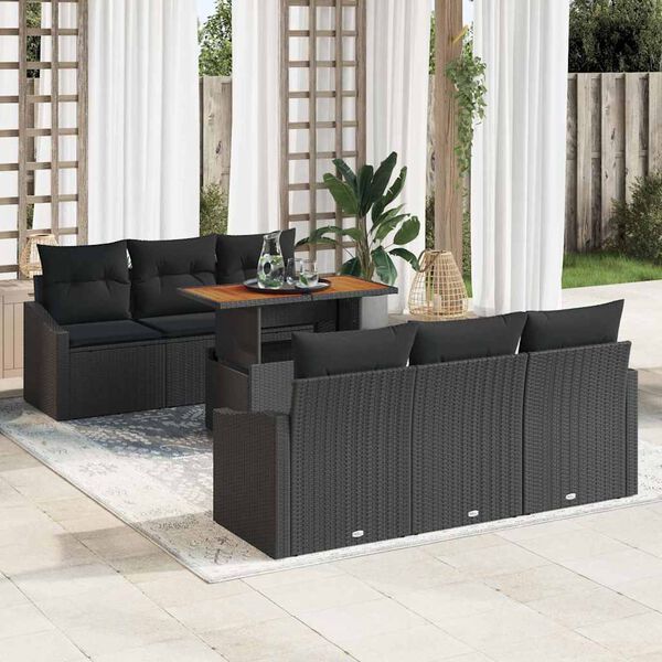 vidaXL Tuin Sofa Set met kussen met kussen 7 pcs Zwart en Bruin