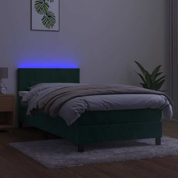 vidaXL Boxspring met matras en LED fluweel donkergroen 100x200 cm