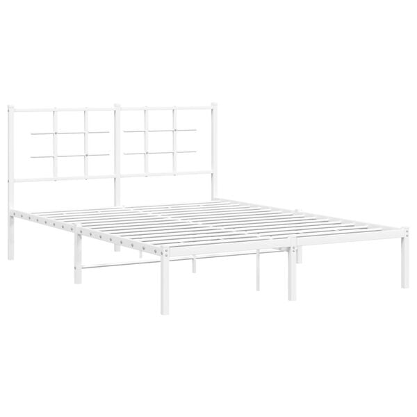 vidaXL Bedframe met hoofdbord metaal wit 135x190 cm