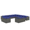 vidaXL 13-delige Loungeset met kussens poly rattan grijs