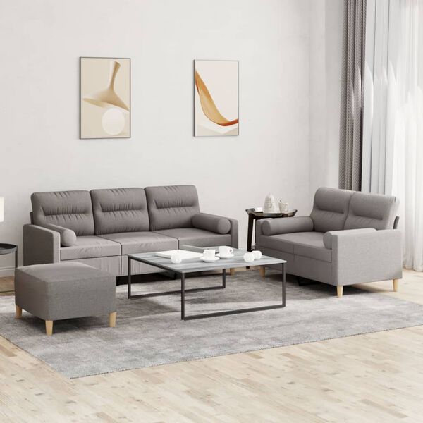 vidaXL 3-delige Loungeset met kussens stof taupe