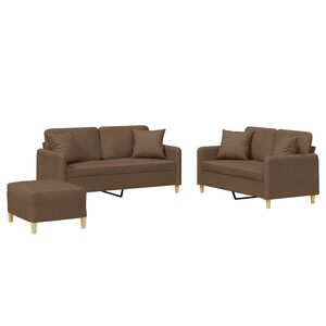 vidaXL 3-delige Loungeset met kussens stof bruin