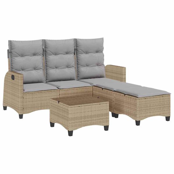 vidaXL 3-delige Tuinbankstel met kussens L-vormig beige poly rattan