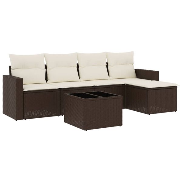 vidaXL 6-delige Loungeset met kussens poly rattan bruin