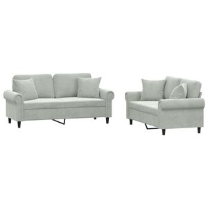 vidaXL 2-delige Loungeset met kussens fluweel lichtgrijs