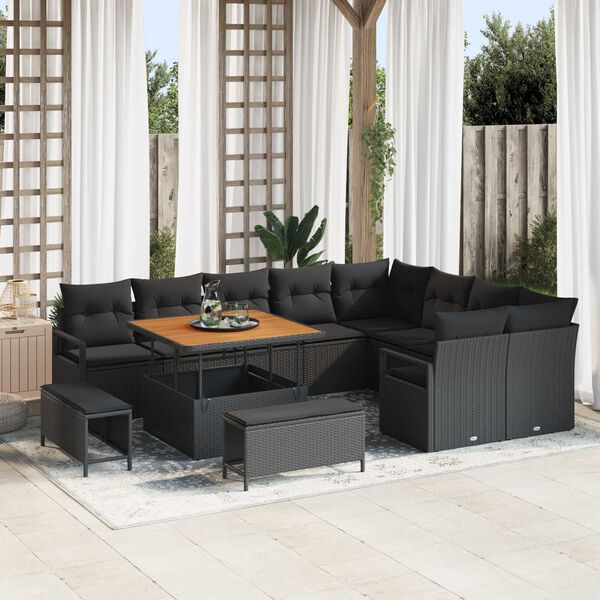 vidaXL Tuin Sofa Set met kussen 12 pcs Zwart Poly riet