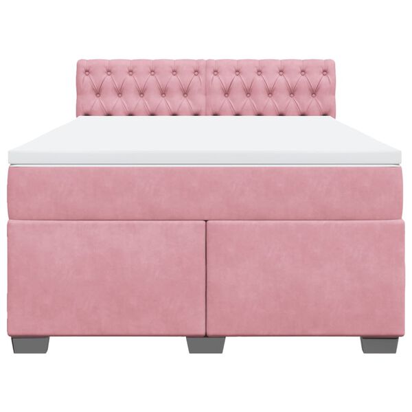 vidaXL Boxspring met matras fluweel roze 140x190 cm