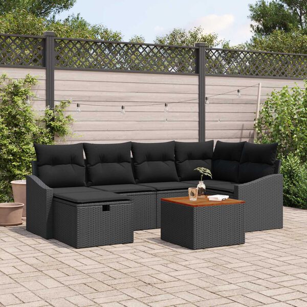 vidaXL Tuin Sofa Set met kussen met opslag 7 pcs Zwart Poly riet