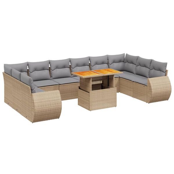 vidaXL 11-delige Tuinset met kussens poly rattan beige