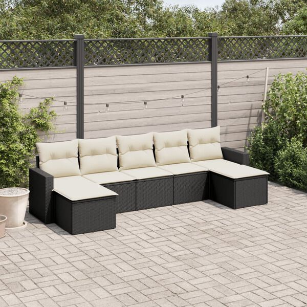 vidaXL 7-delige Loungeset met kussens poly rattan zwart