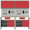 vidaXL Werkbankset met lade 8 pcs Rood en Grijs Gepoedercoat staal