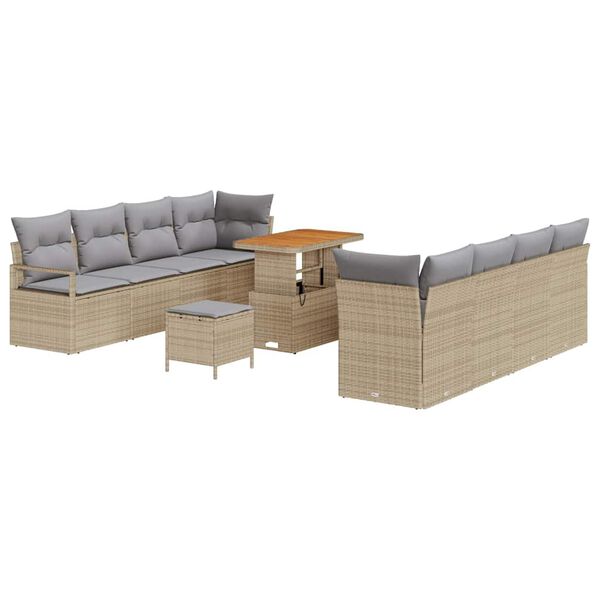 vidaXL Tuin Sofa Set met kussen 11 pcs Beige Poly riet