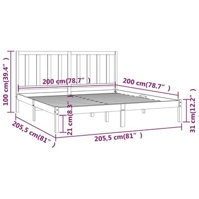 vidaXL Bedframe massief grenenhout zwart 200x200 cm