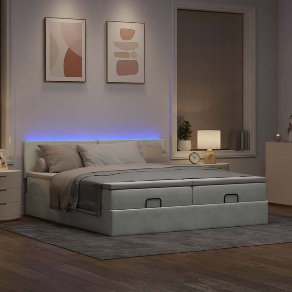 vidaXL Ottoman bed met matrassen en LED's 180x200cm fluweel lichtgrijs