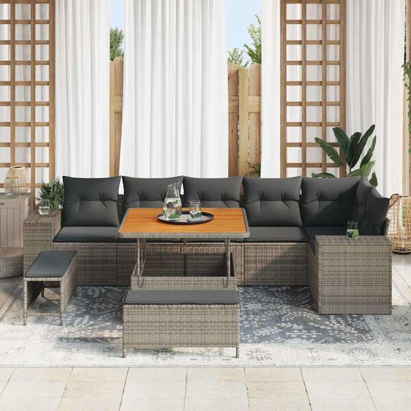 vidaXL Tuin Sofa Set met kussen 9 pcs Grijs poly rattan
