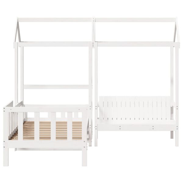 vidaXL Kinderbed met bank en huisje massief grenenhout wit 90x190 cm