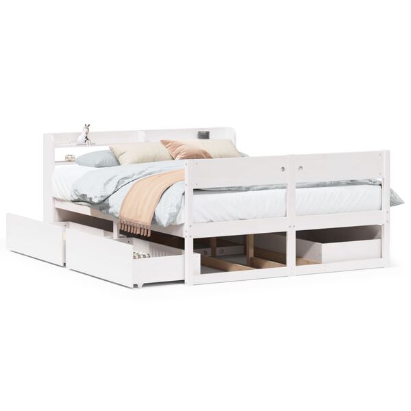 vidaXL Bedframe zonder matras massief grenenhout wit 160x200 cm