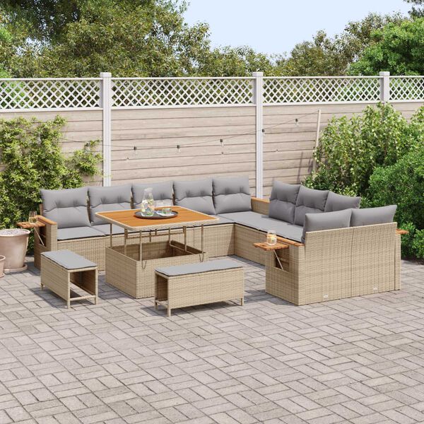 vidaXL Tuinbankenset 17 pcs Beige en Licht Grijs poly rattan