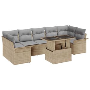 vidaXL Tuin Sofa Set met kussen met opslag 8 pcs Beige Poly riet
