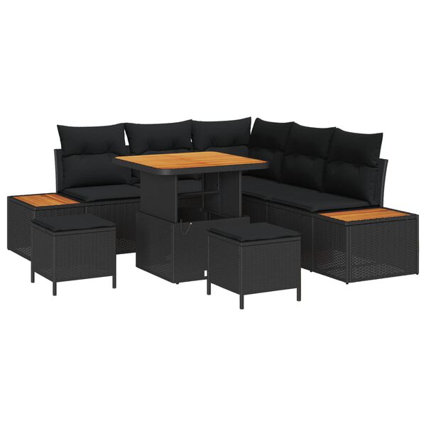 vidaXL Tuin Sofa Set met kussen met opslag Zwart Poly riet