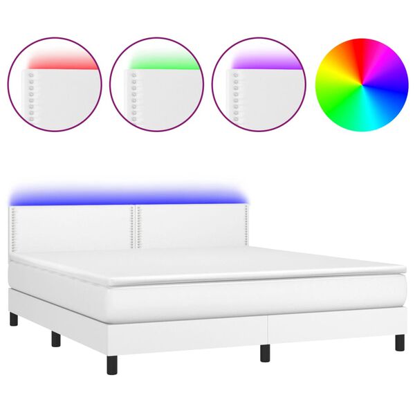 vidaXL Boxspring met matras en LED kunstleer wit 180x200 cm