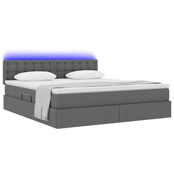 vidaXL Opbergbed met LED met matras Donkergrijs 180 x 200 cm Polyester