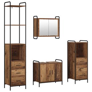 vidaXL Badkamerkastenset 4 st Oud hout 40 x 36 x 200,5 cm Bewerkt hout