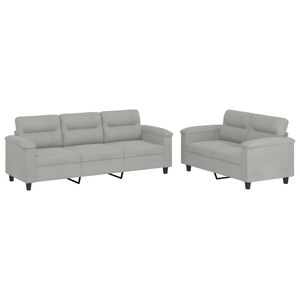 vidaXL 2-delige Loungeset met kussens microvezelstof lichtgrijs