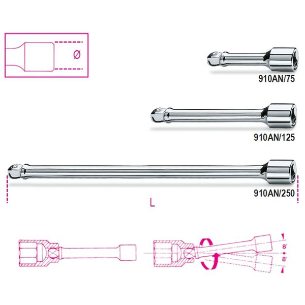 Beta Tools Verlengstuk zwenkbaar 3/8" 910AN/250