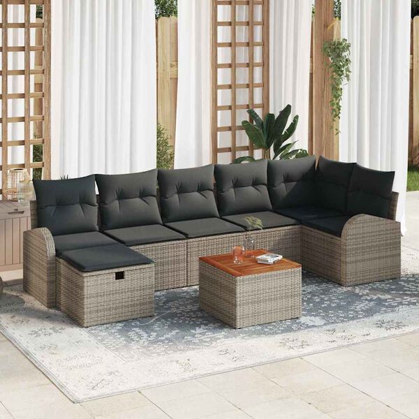 vidaXL Tuin Sofa Set met kussen met opslag 8 pcs Grijs Poly riet