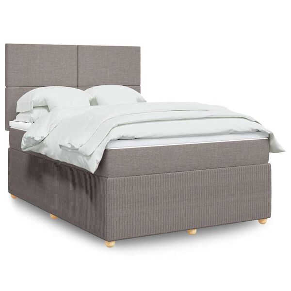 vidaXL Boxspring met matras stof taupe 140x190 cm