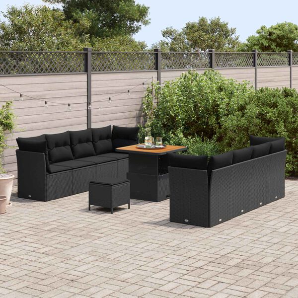 vidaXL Tuinbankenset 11 pcs Zwart poly rattan