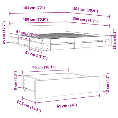 vidaXL Bedframe met lades bewerkt hout sonoma eikenkleurig 180x200 cm