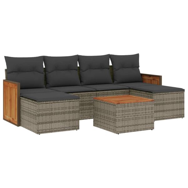 vidaXL 7-delige Loungeset met kussens poly rattan grijs