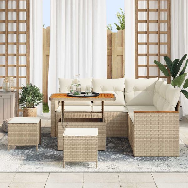 vidaXL Tuinbankenset 8 pcs Beige poly rattan