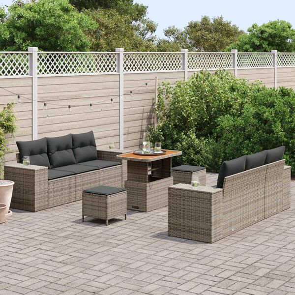 vidaXL Tuin Sofa Set met opslag 9 pcs Grijs Poly riet