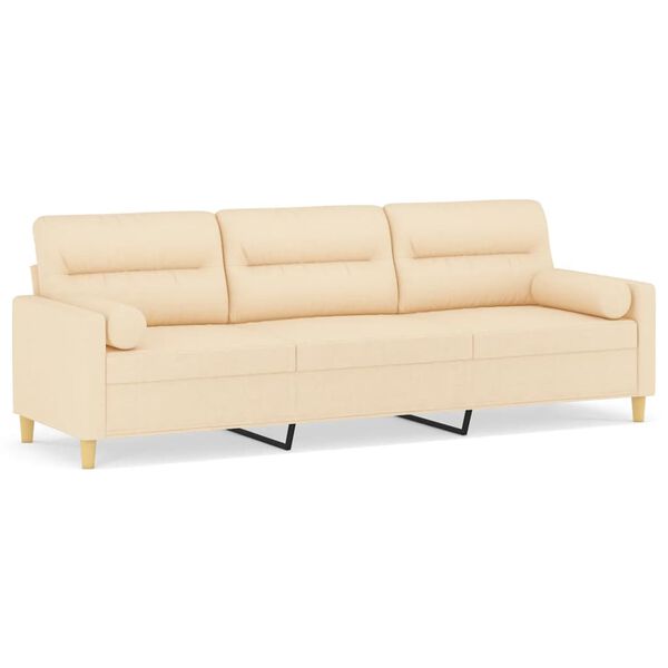 vidaXL Driezitsbank met kussens 210 cm stof cr&egrave;mekleur