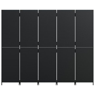 vidaXL Kamerscherm 5 panelen poly rattan zwart
