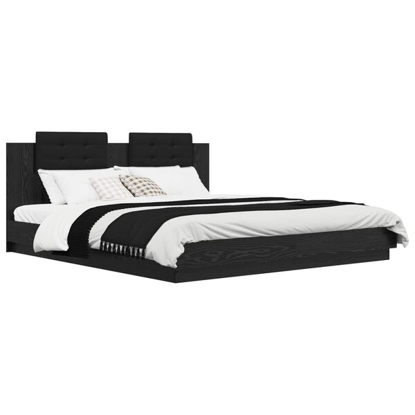 vidaXL Bedframe met Hoofdeinde Zwart Eiken 200 x 200 cm Bewerkt hout