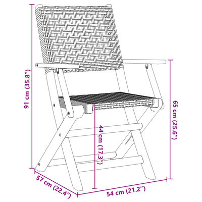 vidaXL Tuinstoelen 4 st inklapbaar poly rattan en massief hout zwart