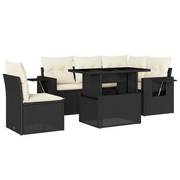 vidaXL 6-delige Loungeset met kussens poly rattan zwart