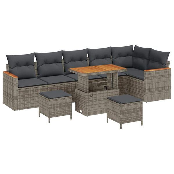 vidaXL Tuin Sofa Set met kussen met opslag Grijs Poly riet