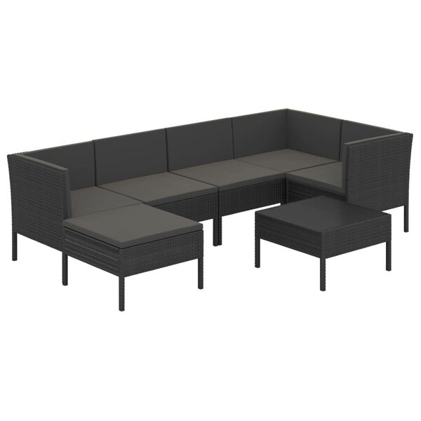 vidaXL 7-delige Loungeset met kussens poly rattan zwart