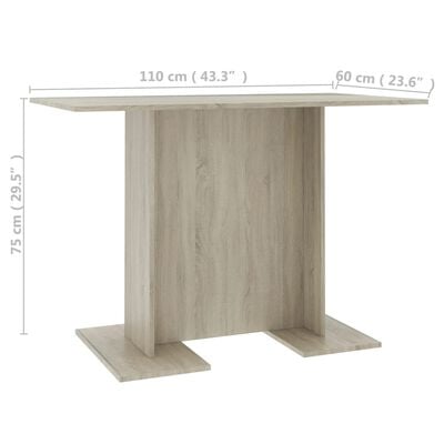 vidaXL Eettafel 110x60x75 cm bewerkt hout sonoma eikenkleurig