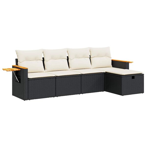 vidaXL 5-delige Loungeset met kussens poly rattan zwart