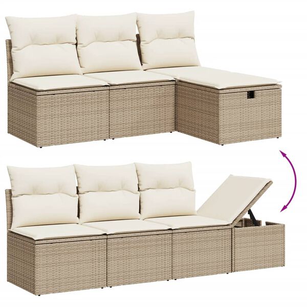 vidaXL 9-delige Loungeset met kussens poly rattan beige